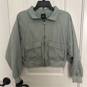 Dusty Blue Cropped Utility Jacket